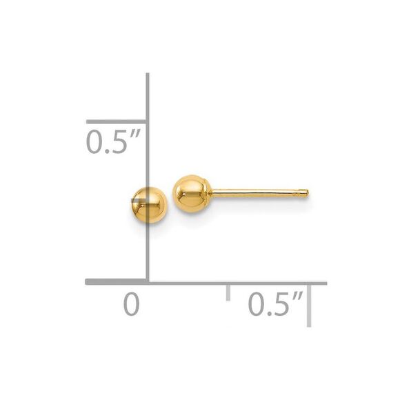 3mm (1/8 Inch) 14k Yellow Gold Polished Ball Friction Back Studs - Picture 4 of 5